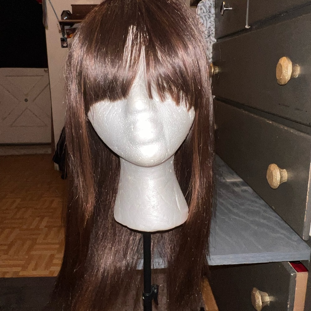 Long hair brown wig. With bangs.